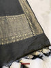 1726 Black Banarasi Silk Stole Scarf-WOVENSOULS Antique Textiles &amp; Art Gallery