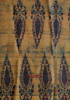 1732 Hand Block Printed Yellow Silk Shawl w Natural Dyes-WOVENSOULS Antique Textiles &amp; Art Gallery