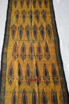 1732 Hand Block Printed Yellow Silk Shawl w Natural Dyes-WOVENSOULS Antique Textiles &amp; Art Gallery