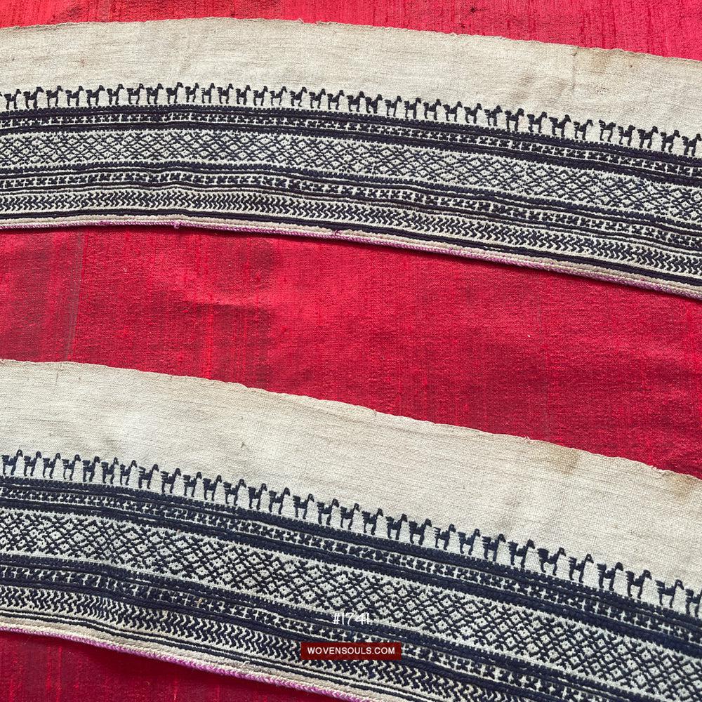 1741 Vintage White Trouser Yao Tribal Embroidery Textile Art - Trouser Cuffs-WOVENSOULS Antique Textiles &amp; Art Gallery