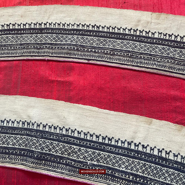1741 Vintage White Trouser Yao Tribal Embroidery Textile Art - Trouser Cuffs-WOVENSOULS Antique Textiles & Art Gallery