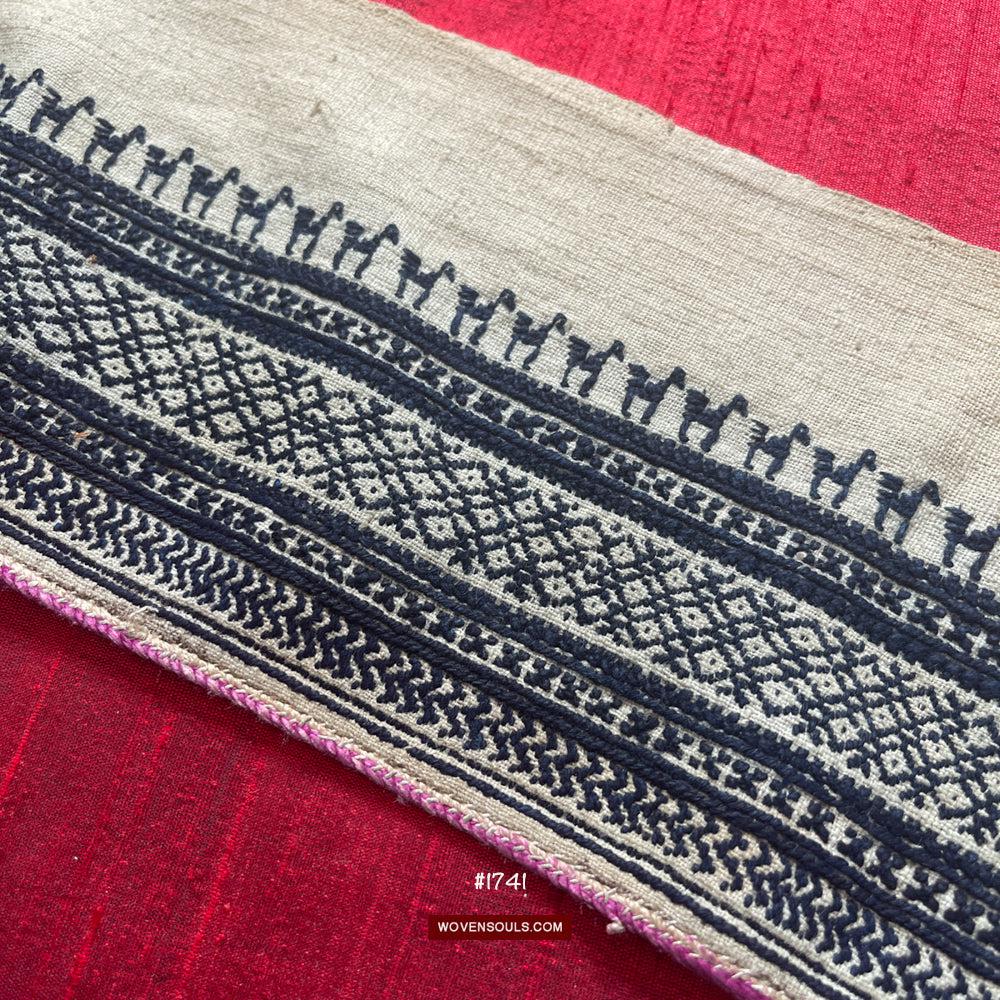 1741 Vintage White Trouser Yao Tribal Embroidery Textile Art - Trouser Cuffs-WOVENSOULS Antique Textiles &amp; Art Gallery