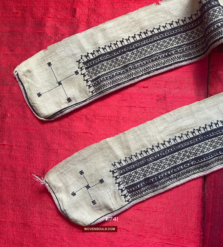 1741 Vintage White Trouser Yao Tribal Embroidery Textile Art - Trouser Cuffs-WOVENSOULS Antique Textiles &amp; Art Gallery