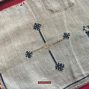 1741 Vintage White Trouser Yao Tribal Embroidery Textile Art - Trouser Cuffs-WOVENSOULS Antique Textiles &amp; Art Gallery