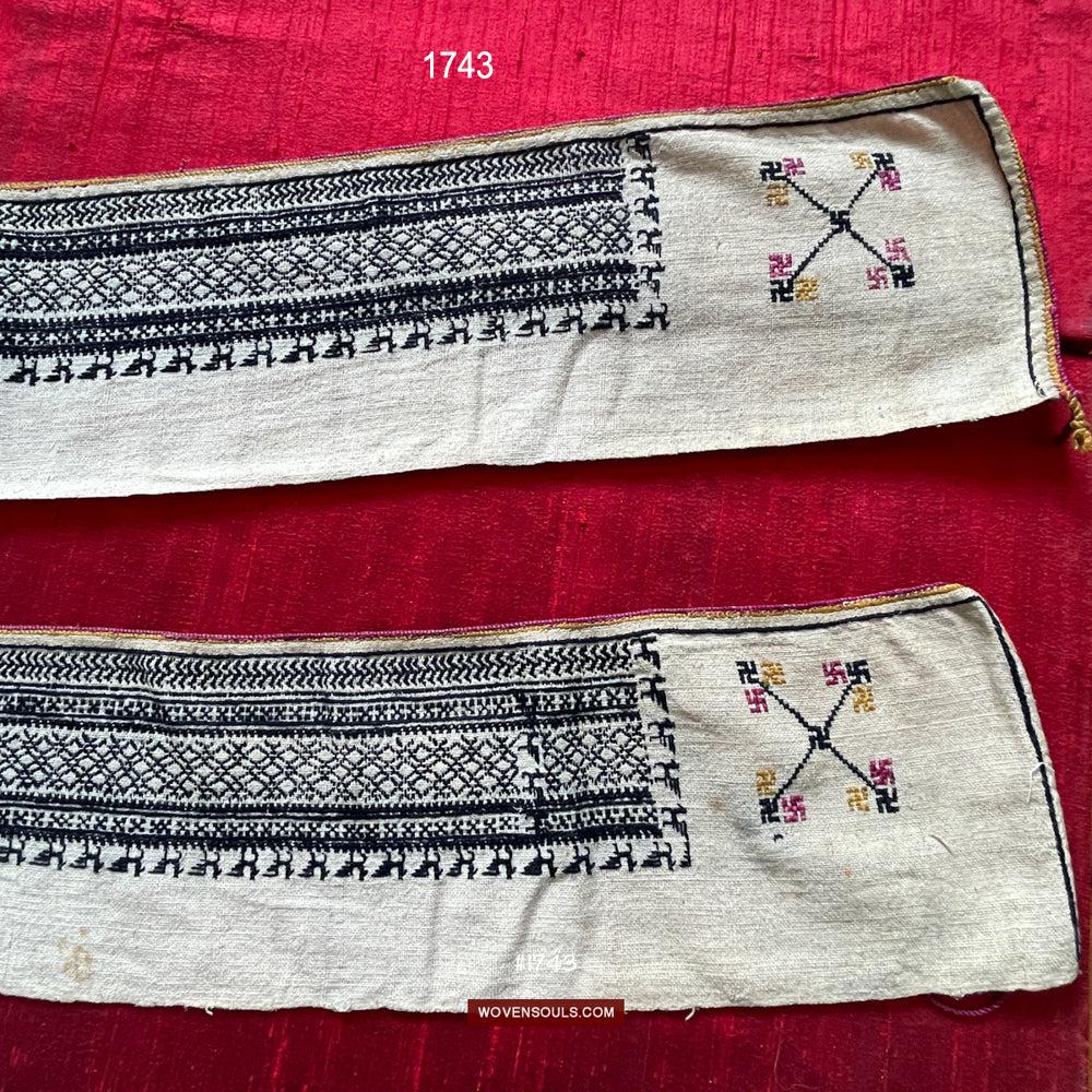 1741 Vintage White Trouser Yao Tribal Embroidery Textile Art - Trouser Cuffs-WOVENSOULS Antique Textiles &amp; Art Gallery