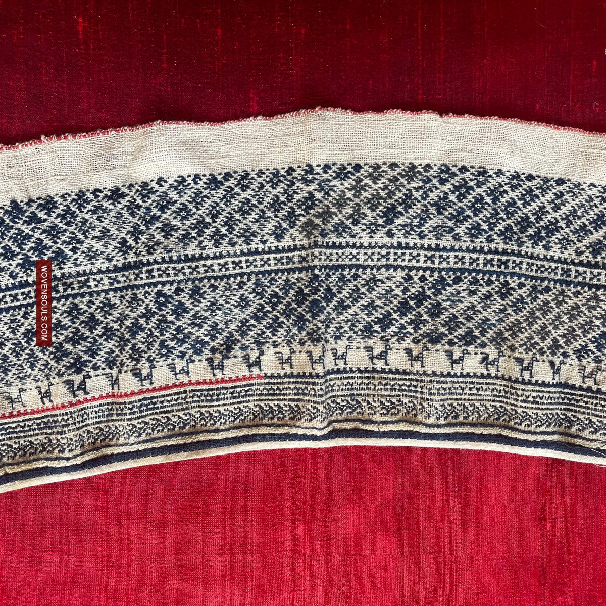 1744 Vintage White Trouser Yao Tribal Embroidery Textile Art - Trouser Cuffs-WOVENSOULS Antique Textiles &amp; Art Gallery