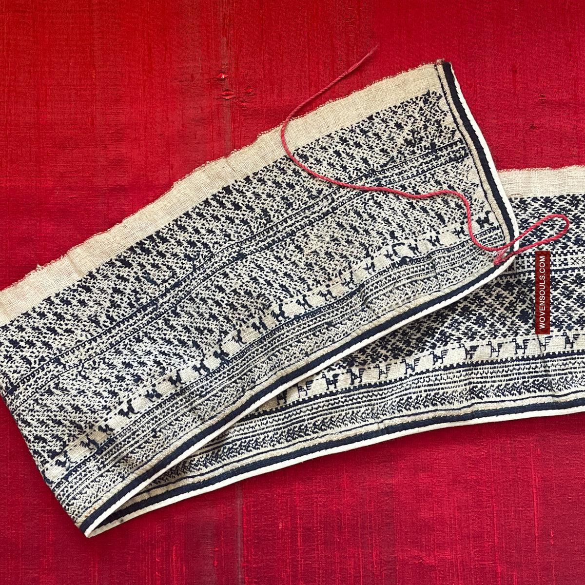 1744 Vintage White Trouser Yao Tribal Embroidery Textile Art - Trouser Cuffs-WOVENSOULS Antique Textiles &amp; Art Gallery