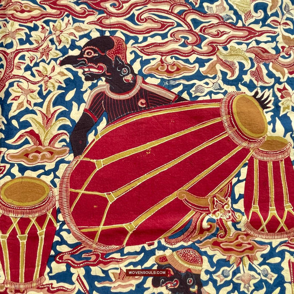 1751 Indonesian Art Cirebon Javanese Batik Tulis Artwork - Wayang Gamelan Scenes-WOVENSOULS Antique Textiles & Art Gallery