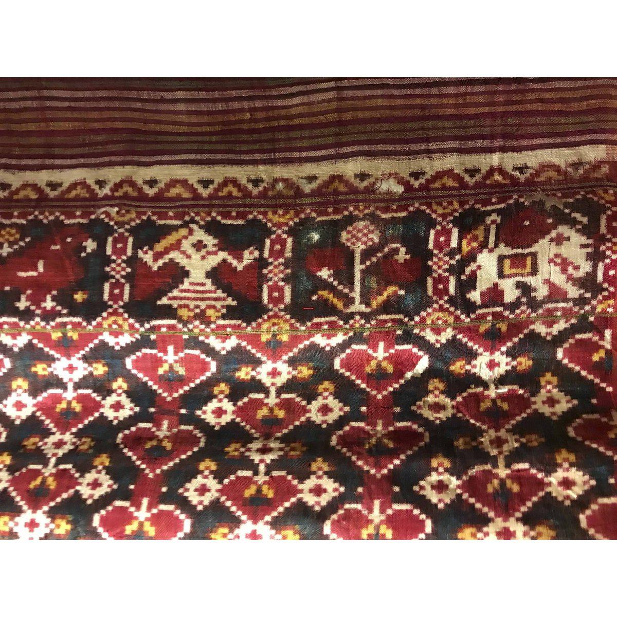 196 SOLD - RARE Old Weaver's Heirloom Patan Patola Double Ikat Sari Fragment with Zari-WOVENSOULS-Antique-Vintage-Textiles-Art-Decor