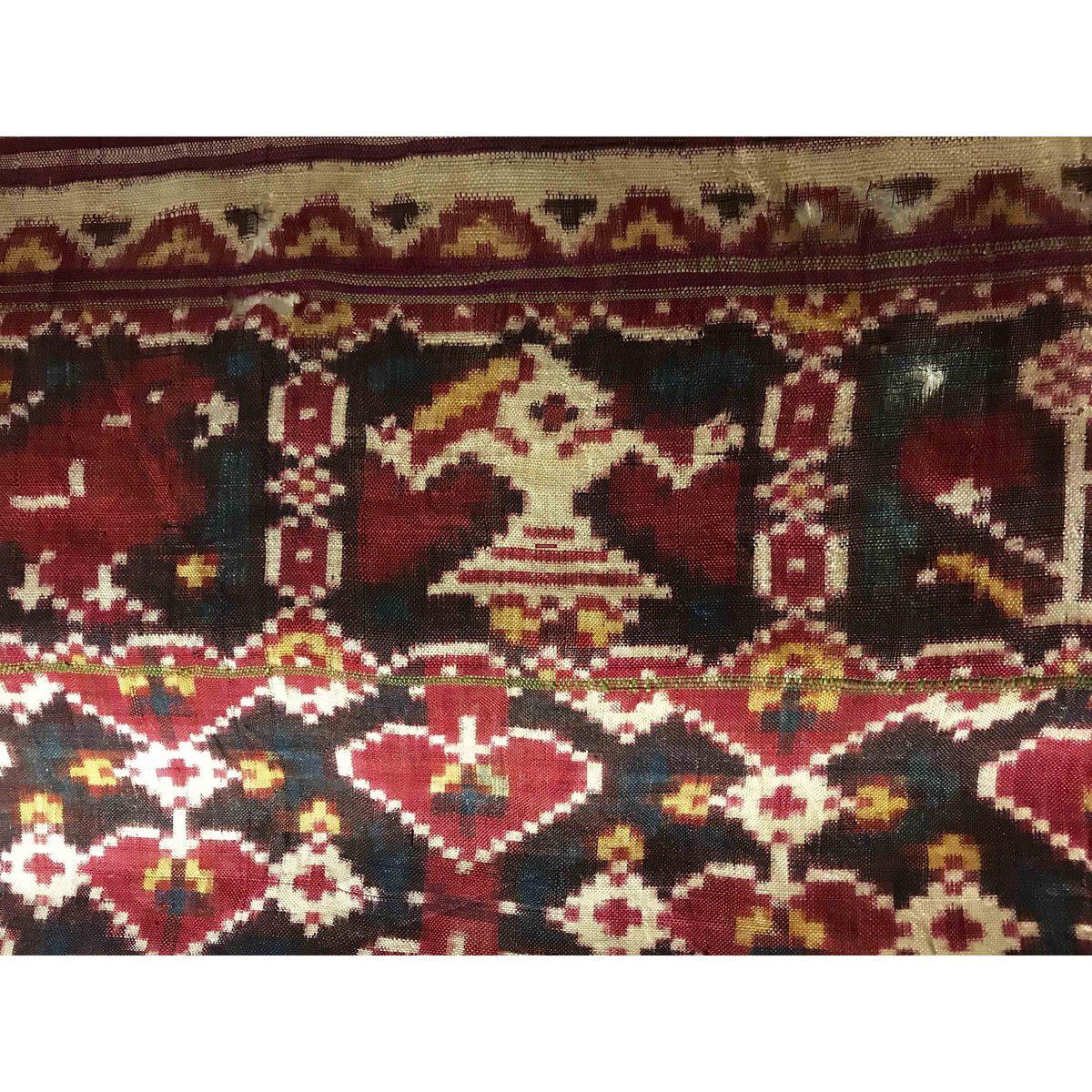 196 SOLD - RARE Old Weaver's Heirloom Patan Patola Double Ikat Sari Fragment with Zari-WOVENSOULS-Antique-Vintage-Textiles-Art-Decor