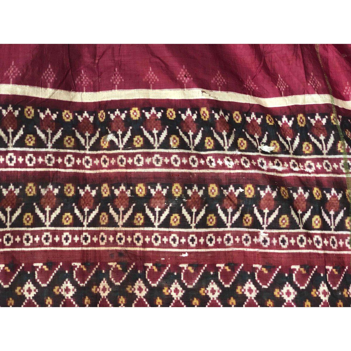 196 SOLD - RARE Old Weaver's Heirloom Patan Patola Double Ikat Sari Fragment with Zari-WOVENSOULS-Antique-Vintage-Textiles-Art-Decor