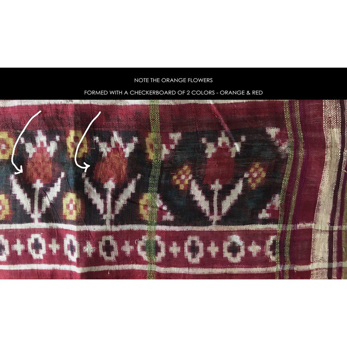 196 SOLD - RARE Old Weaver's Heirloom Patan Patola Double Ikat Sari Fragment with Zari-WOVENSOULS-Antique-Vintage-Textiles-Art-Decor