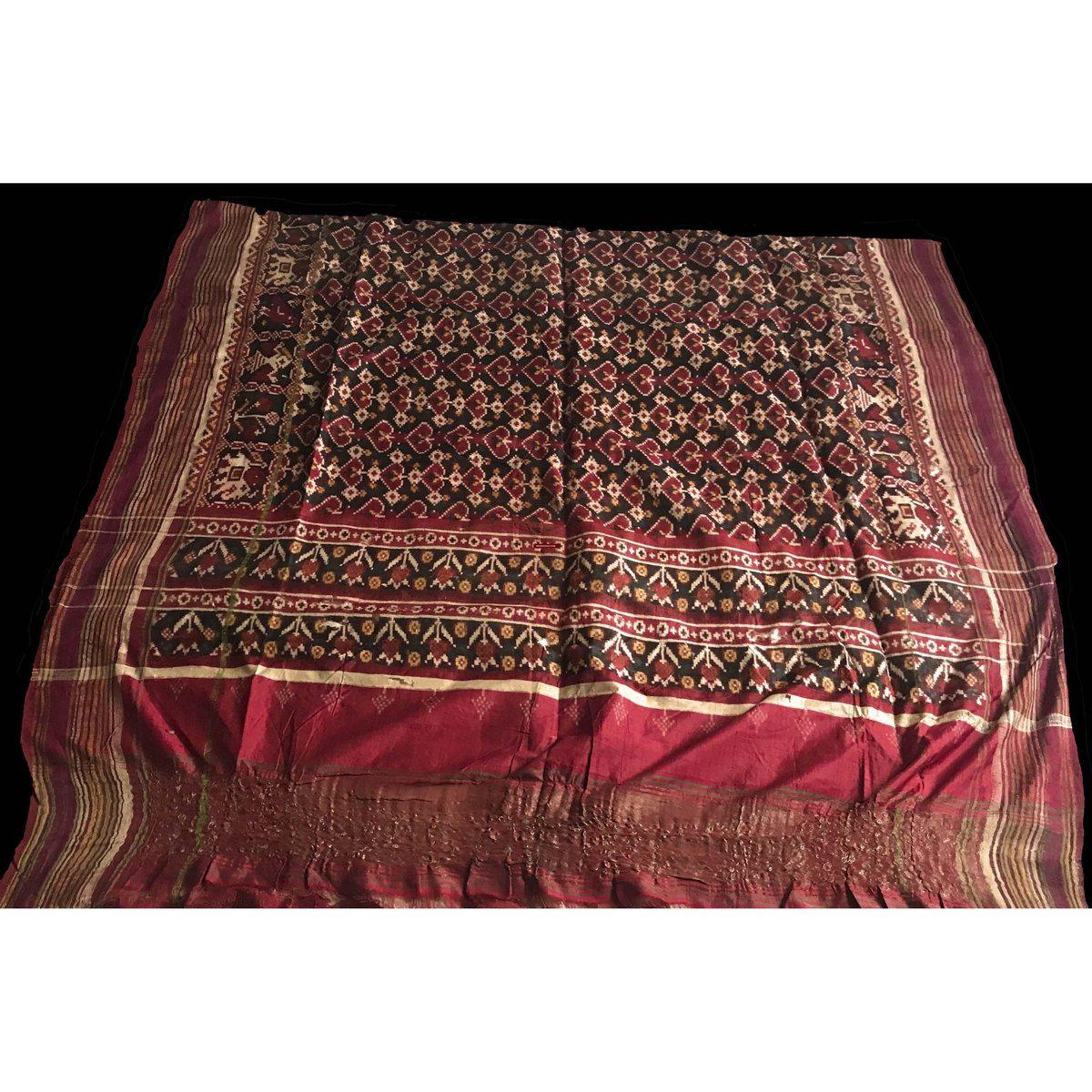 Vintage Sari 100% Pure Cotton Brown Patan Patola Print Sarees 