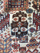 1540 Antique White Field Shekarlou Shekarlu Qashqai Rug with Animals in the Border - NFS-WOVENSOULS-Antique-Vintage-Textiles-Art-Decor