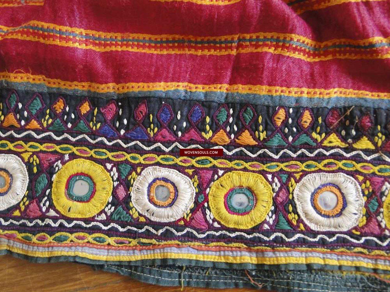 Red Vintage old style embroidered handbag - Gujarati mirror work kutch  embroidered shoulder ba…