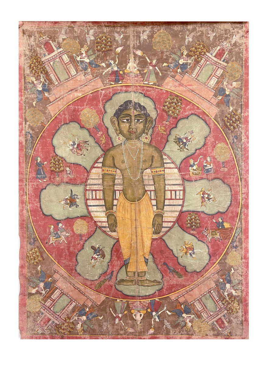 430 SOLD Old Jain Pichvai Painting with Lok Purush & Cosmological chart-WOVENSOULS-Antique-Vintage-Textiles-Art-Decor