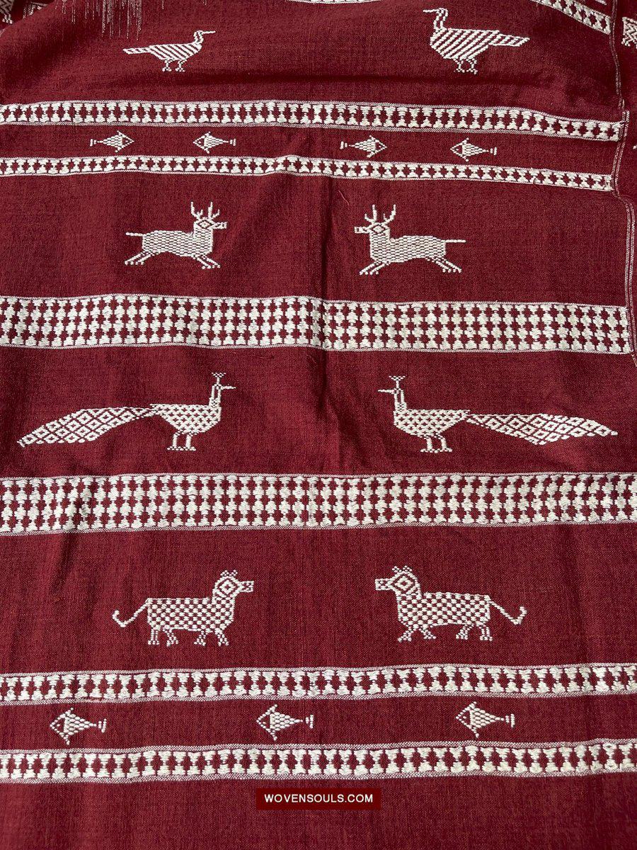 433-B SOLD SUPERB Orissa Tribal Koraput Kotpad HUNTING Shawl-WOVENSOULS-Antique-Vintage-Textiles-Art-Decor