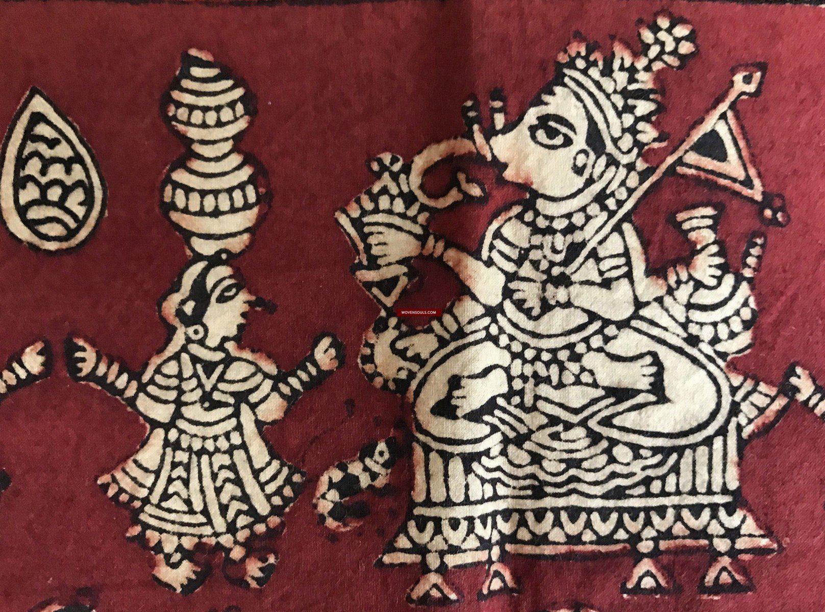 439 Mata Ni Pachedi Kalamkari Art Painting-WOVENSOULS-Antique-Vintage-Textiles-Art-Decor