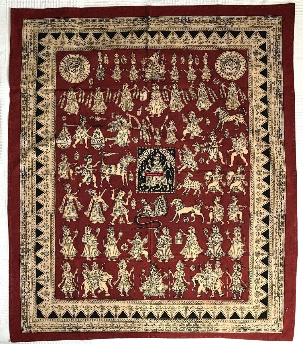 439 Mata Ni Pachedi Kalamkari Art Painting-WOVENSOULS-Antique-Vintage-Textiles-Art-Decor