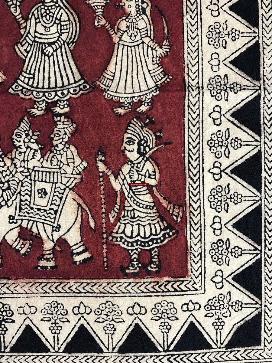 439 Mata Ni Pachedi Kalamkari Art Painting-WOVENSOULS-Antique-Vintage-Textiles-Art-Decor