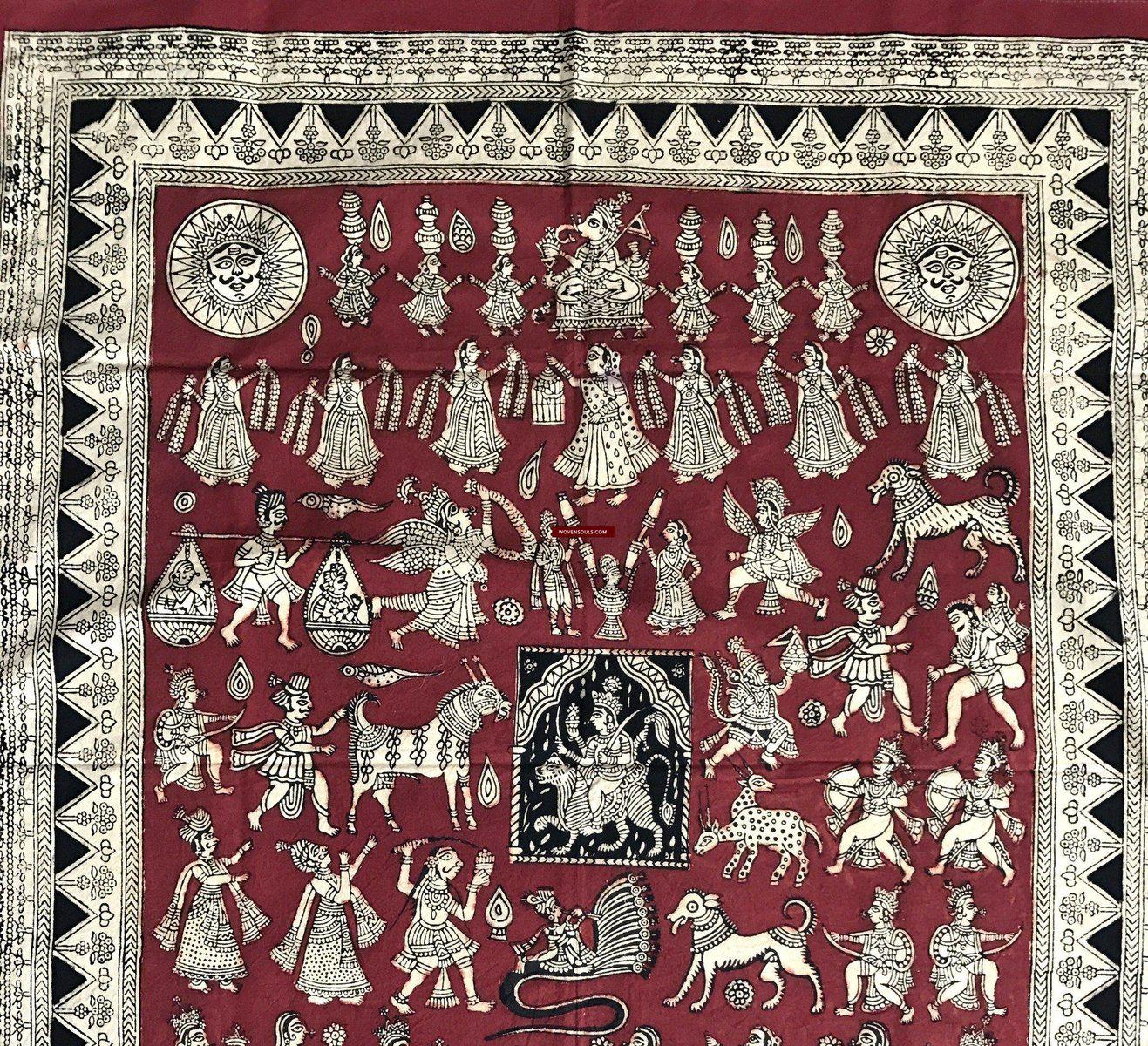 439 Mata Ni Pachedi Kalamkari Art Painting-WOVENSOULS-Antique-Vintage-Textiles-Art-Decor