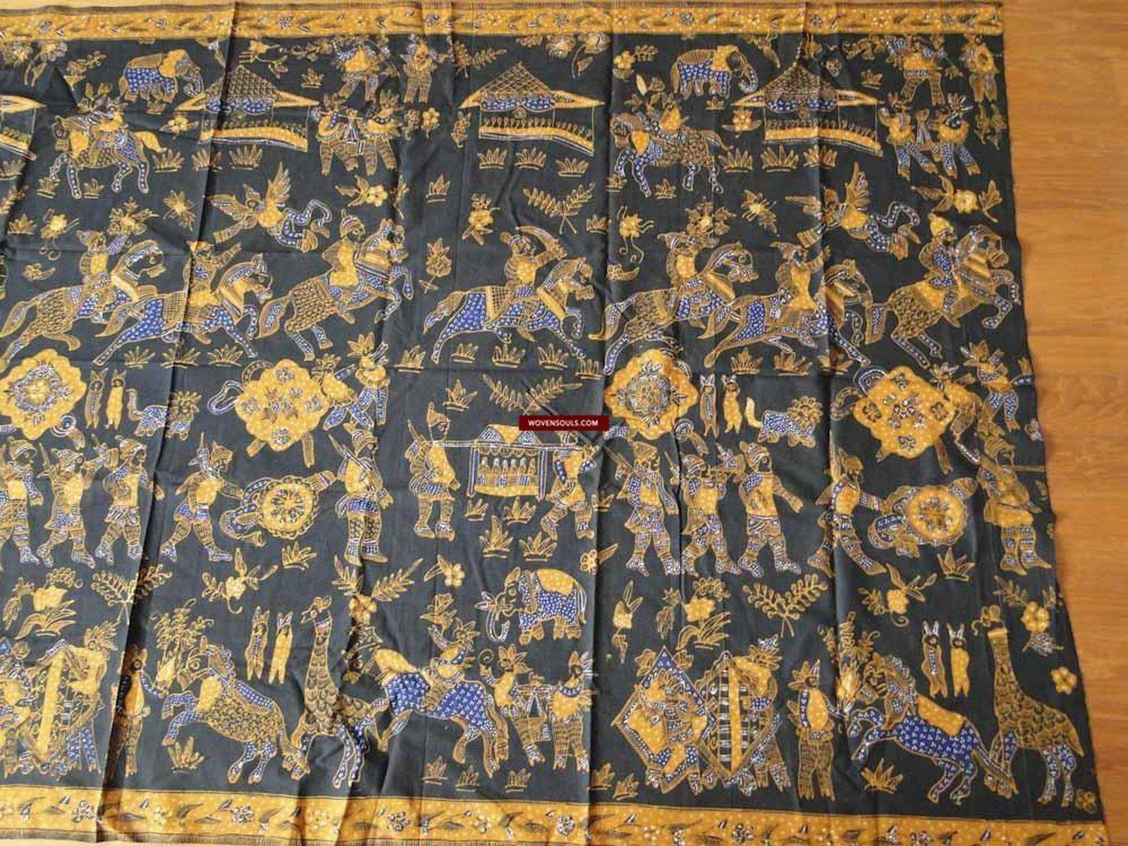 443 Javanese Figurative Batik Art - Ceremonial Procession-WOVENSOULS-Antique-Vintage-Textiles-Art-Decor