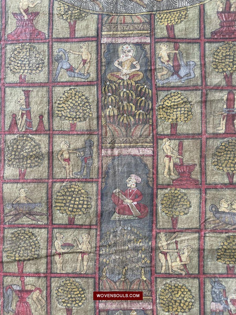 507 SOLD Old Jain Pichvai Painting w Lok Purush & Jambudwip Cosmology Icons-WOVENSOULS-Antique-Vintage-Textiles-Art-Decor