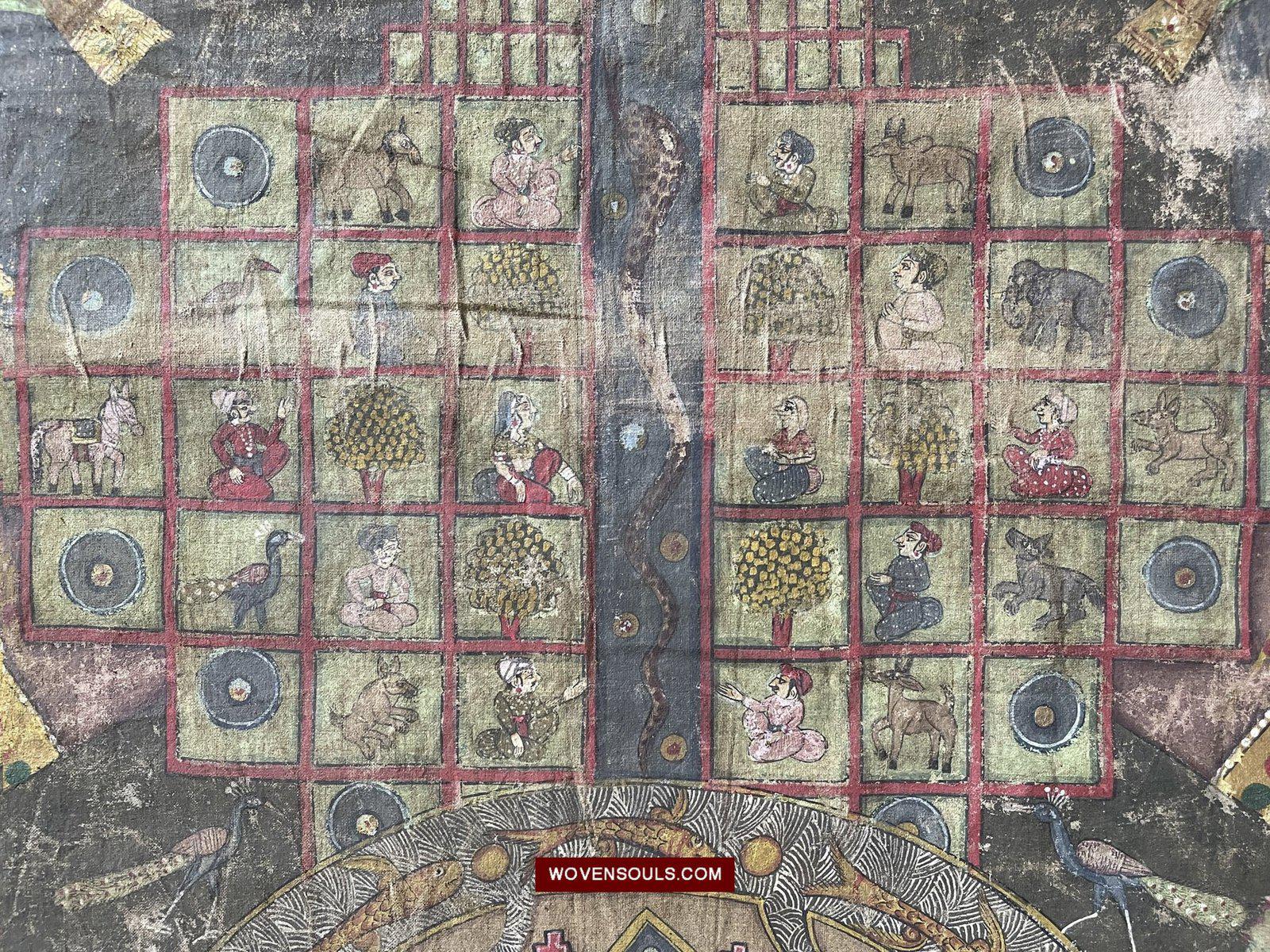 507 SOLD Old Jain Pichvai Painting w Lok Purush & Jambudwip Cosmology Icons-WOVENSOULS-Antique-Vintage-Textiles-Art-Decor