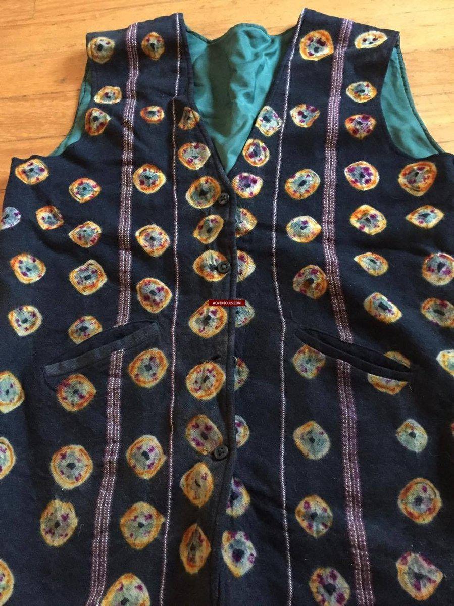 5130 Superb Vintage Tibetan Tie-Dye Pashmina Wool Vest-WOVENSOULS-Antique-Vintage-Textiles-Art-Decor