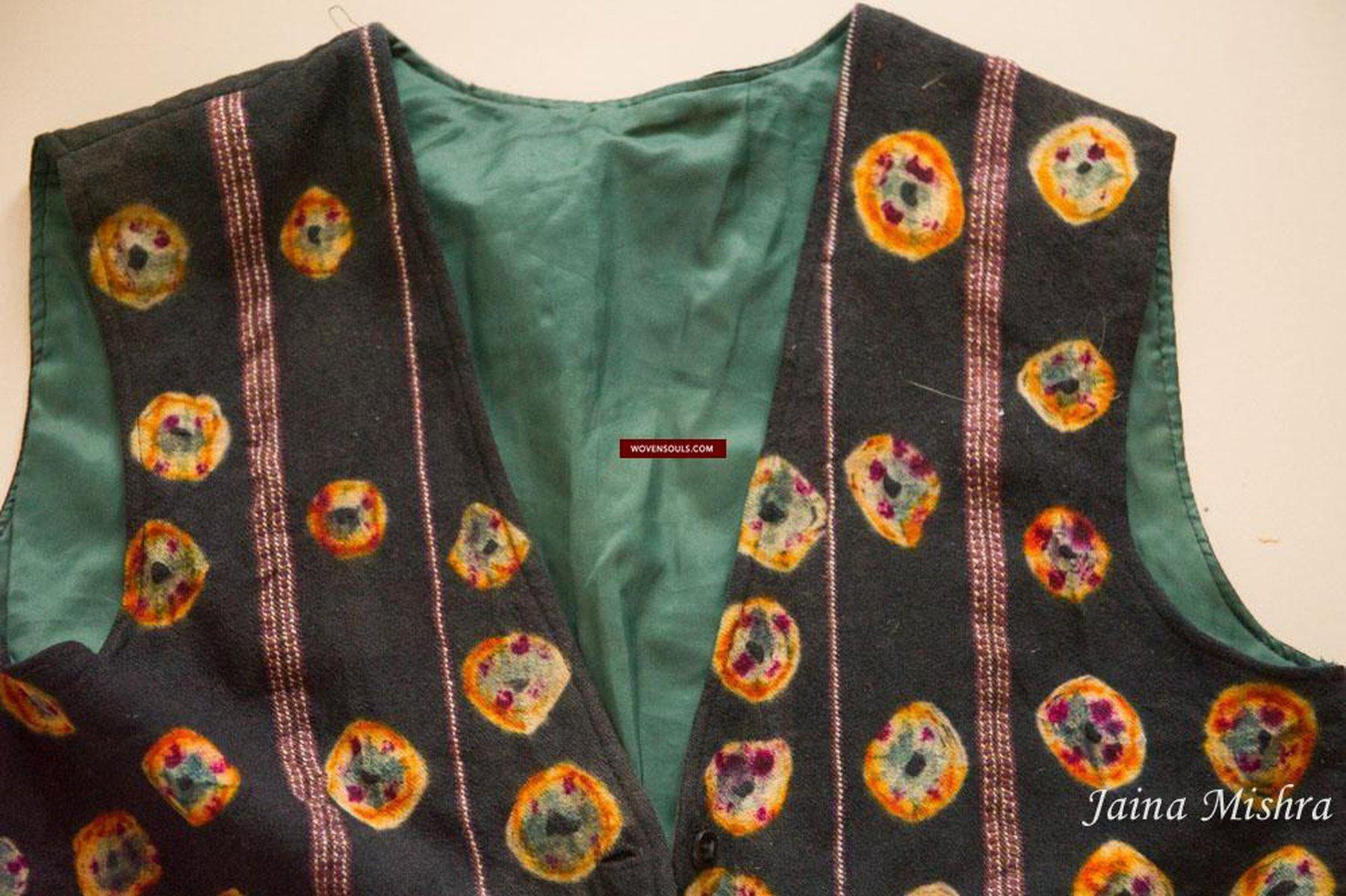 5130 Superb Vintage Tibetan Tie-Dye Pashmina Wool Vest-WOVENSOULS-Antique-Vintage-Textiles-Art-Decor