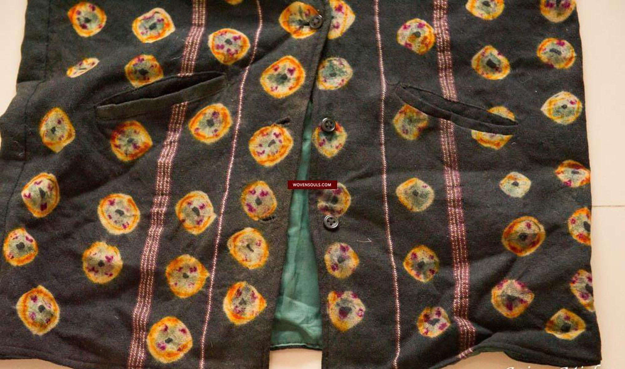 5130 Superb Vintage Tibetan Tie-Dye Pashmina Wool Vest-WOVENSOULS-Antique-Vintage-Textiles-Art-Decor