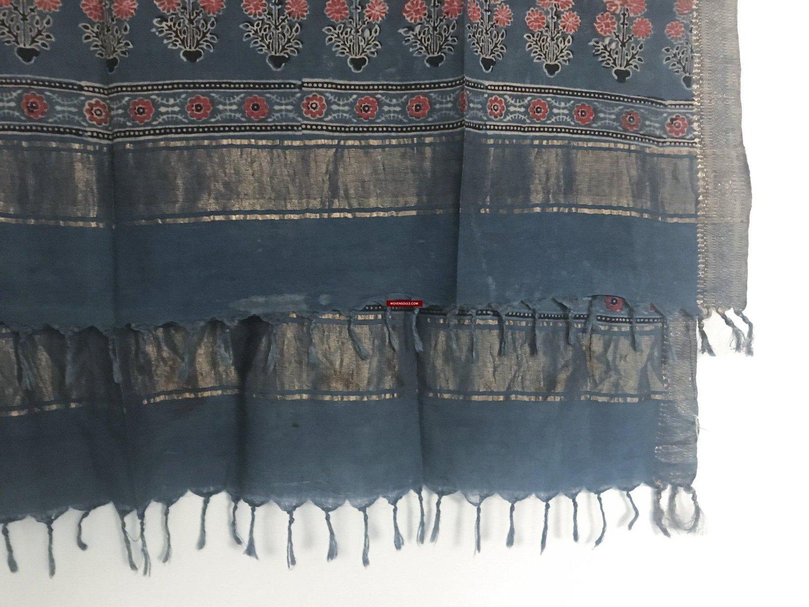 5302 Indigo & Rust Ajrakh Cotton Scarf / Stole in Natural Dyes on Maheshwari Cotton-WOVENSOULS-Antique-Vintage-Textiles-Art-Decor