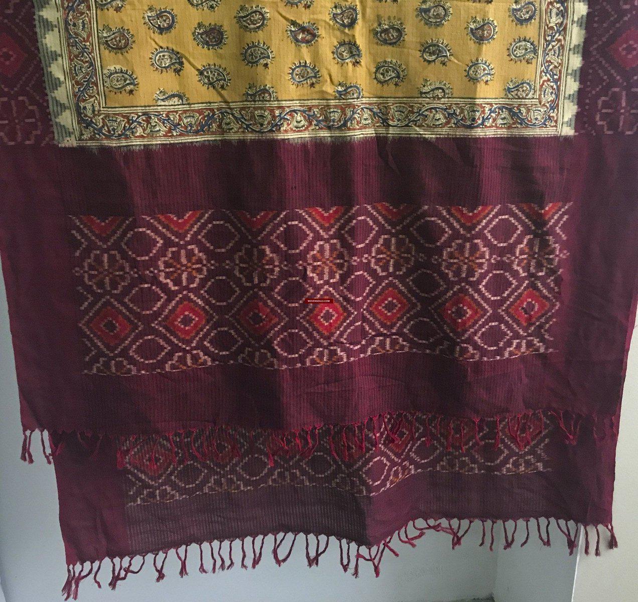 5304 Scarf / Stole / Wrap / Cravat Cotton Hybrid Handloom Textile Art - Ikat & Block Print-WOVENSOULS-Antique-Vintage-Textiles-Art-Decor