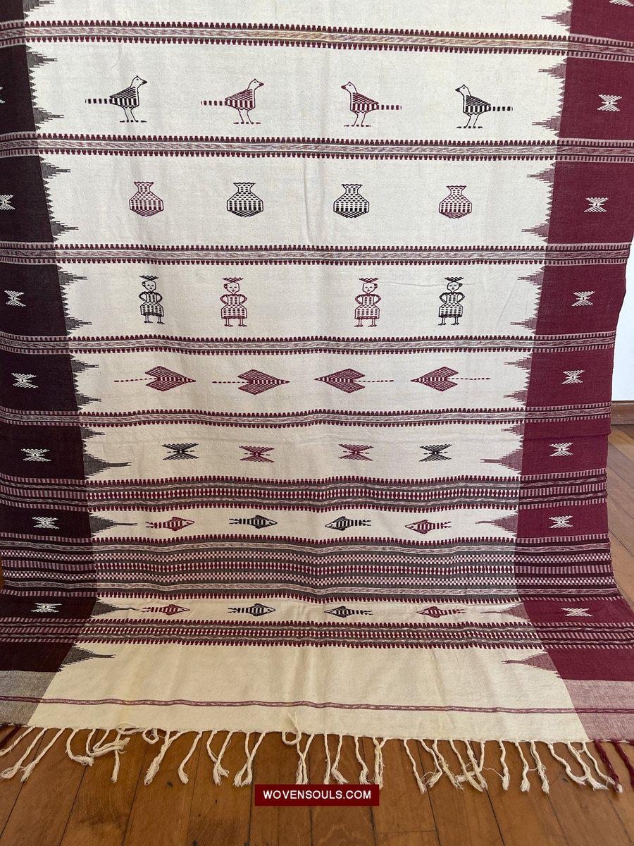 E5305 Large Orissa Tribal Koraput Figurative Ceremonial Shawl-WOVENSOULS-Antique-Vintage-Textiles-Art-Decor