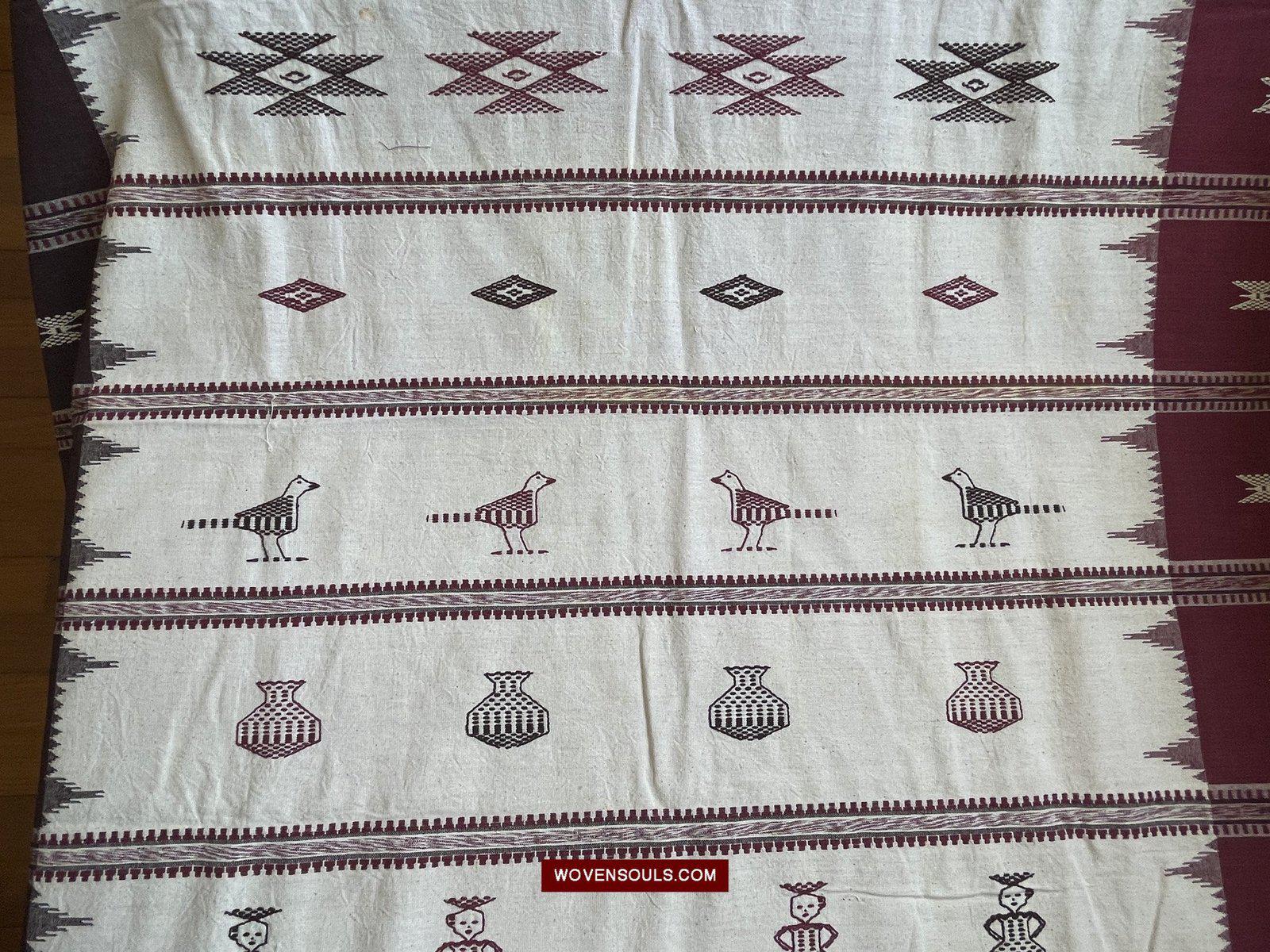 E5305 Large Orissa Tribal Koraput Figurative Ceremonial Shawl-WOVENSOULS-Antique-Vintage-Textiles-Art-Decor