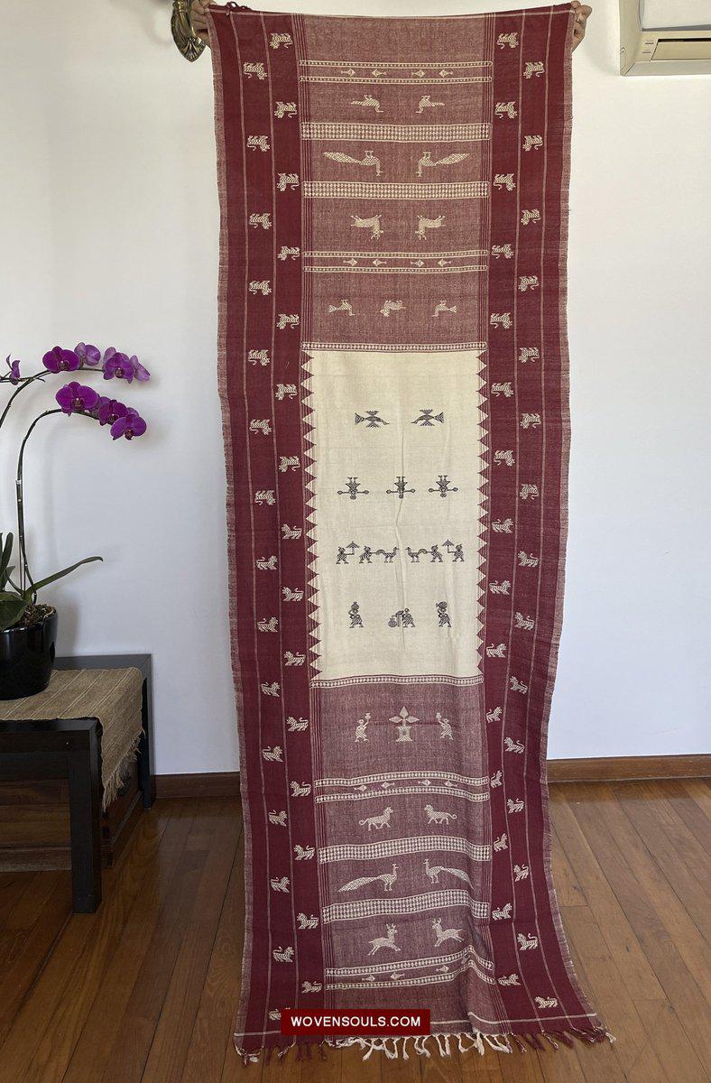 E5306 SUPERB Orissa Tribal Koraput Figurative Ceremonial Shawl-WOVENSOULS-Antique-Vintage-Textiles-Art-Decor