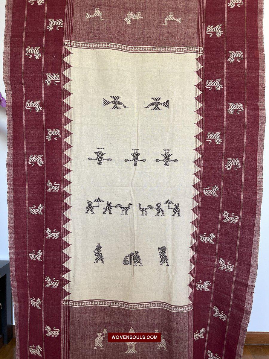 E5306 SUPERB Orissa Tribal Koraput Figurative Ceremonial Shawl-WOVENSOULS-Antique-Vintage-Textiles-Art-Decor