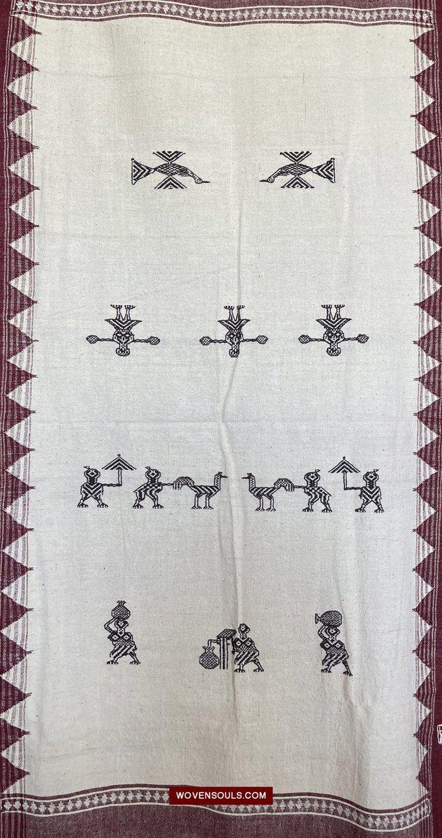 E5306 SUPERB Orissa Tribal Koraput Figurative Ceremonial Shawl-WOVENSOULS-Antique-Vintage-Textiles-Art-Decor