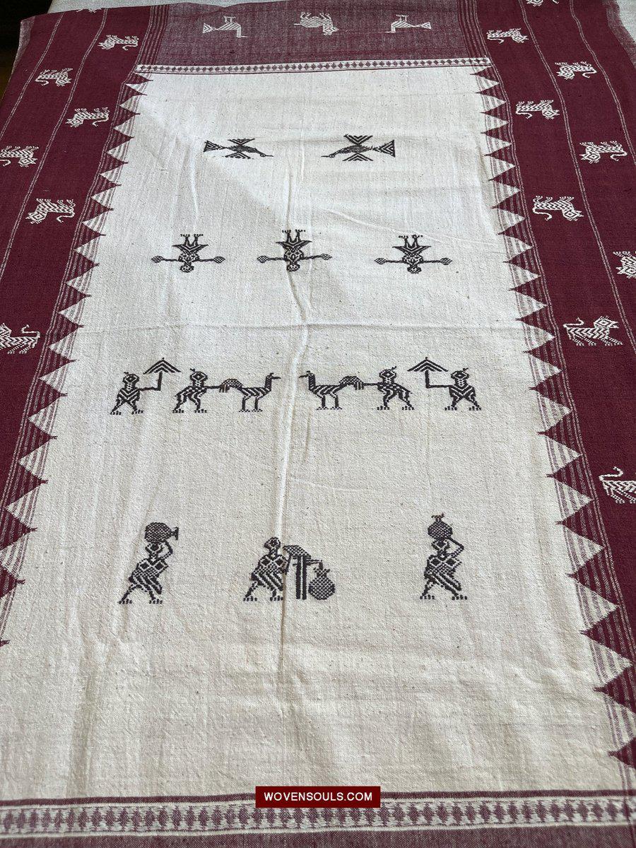 E5306 SUPERB Orissa Tribal Koraput Figurative Ceremonial Shawl-WOVENSOULS-Antique-Vintage-Textiles-Art-Decor