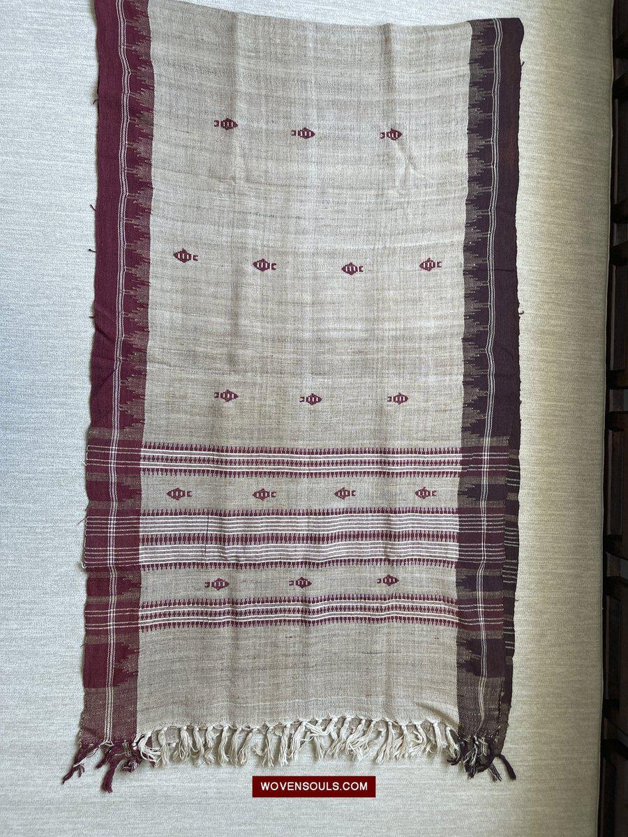 E5309- Orissa Tribal Koraput Kotpad Raw Silk Shawl - Ganga Jamuna Border-WOVENSOULS-Antique-Vintage-Textiles-Art-Decor