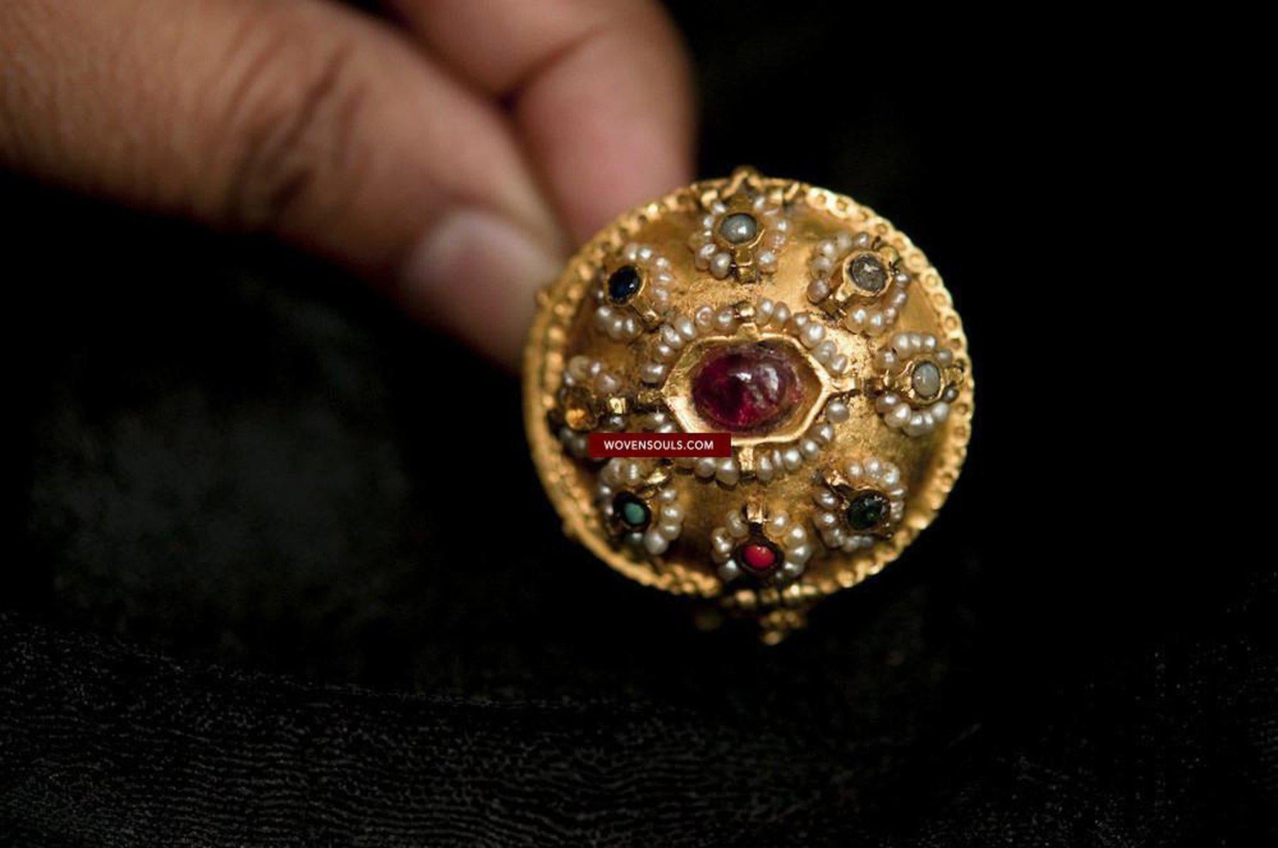 538 Old Gold Navaratna Ring with Compartment-WOVENSOULS-Antique-Vintage-Textiles-Art-Decor