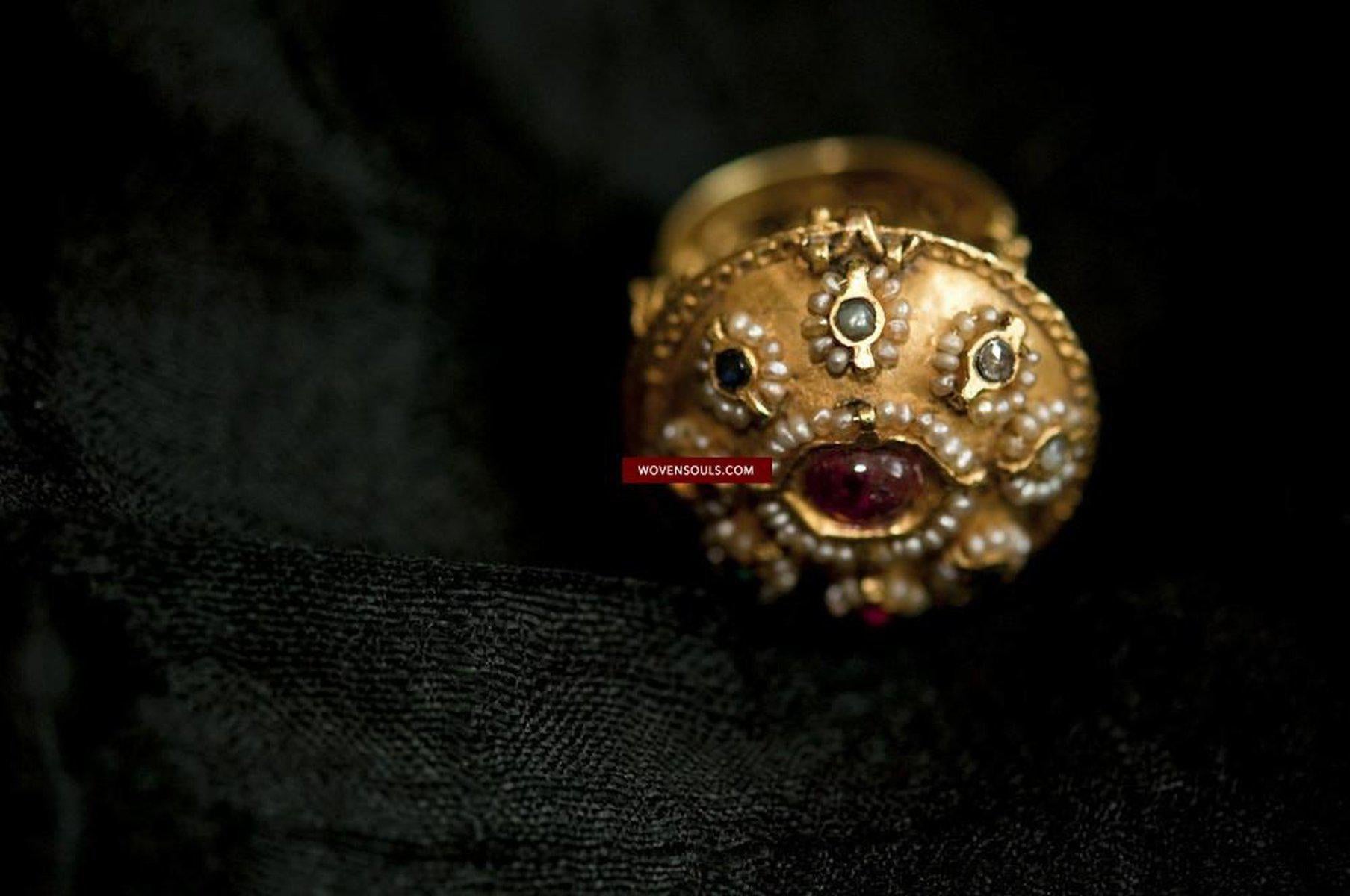 538 Old Gold Navaratna Ring with Compartment-WOVENSOULS-Antique-Vintage-Textiles-Art-Decor