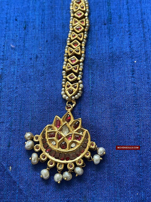 539 Old Gold Maang Teeka Bridal Jewelry - Head Ornament-WOVENSOULS Antique Textiles &amp; Art Gallery