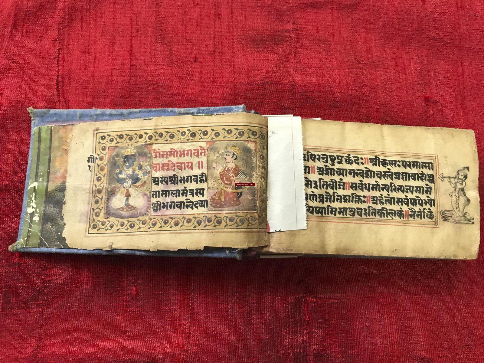 565 SOLD Indian Sanskrit Manuscript - Bhagvat Gita with Miniature Paintings-WOVENSOULS-Antique-Vintage-Textiles-Art-Decor