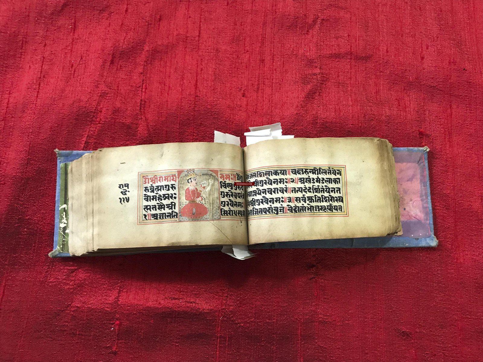 565 SOLD Indian Sanskrit Manuscript - Bhagvat Gita with Miniature Paintings-WOVENSOULS-Antique-Vintage-Textiles-Art-Decor