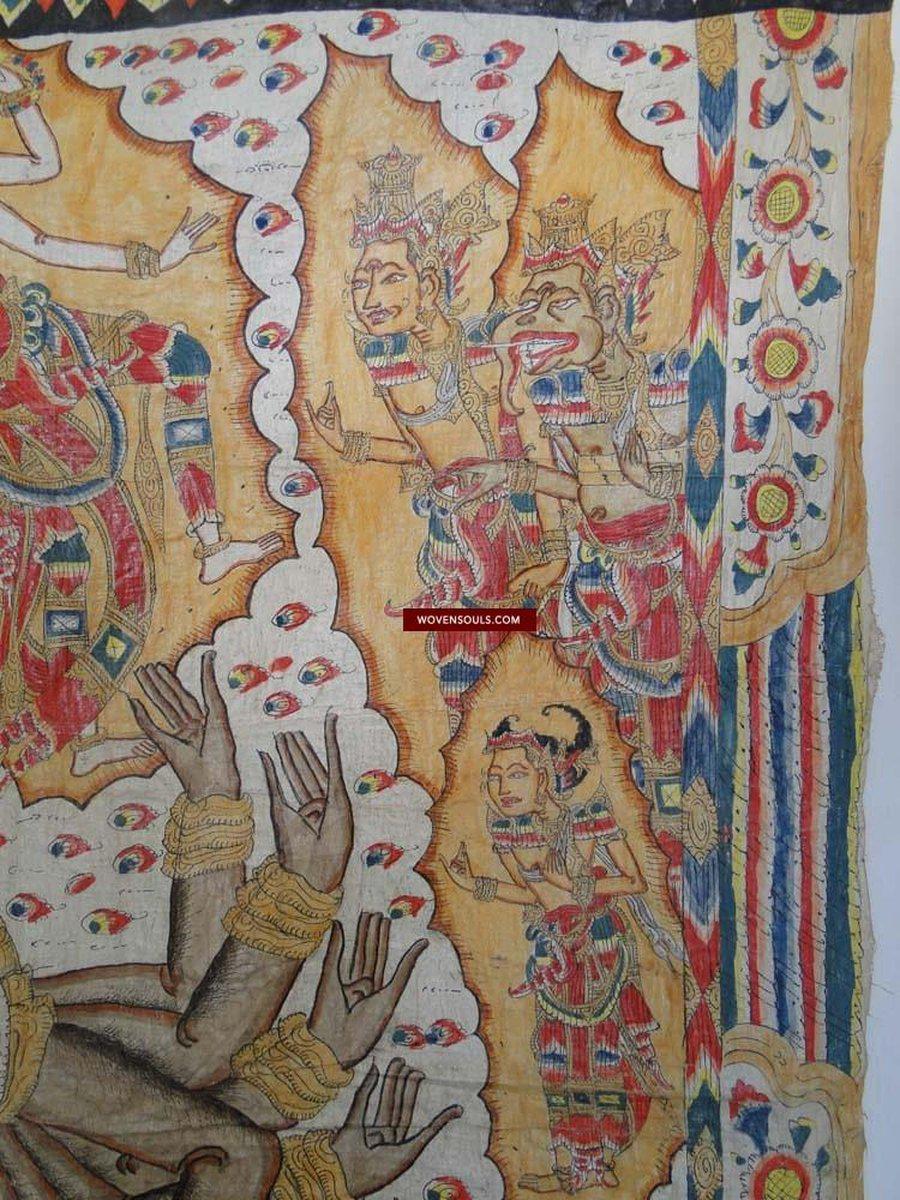 570 Large Antique Balinese Ramayan Painting Folk Art-WOVENSOULS-Antique-Vintage-Textiles-Art-Decor