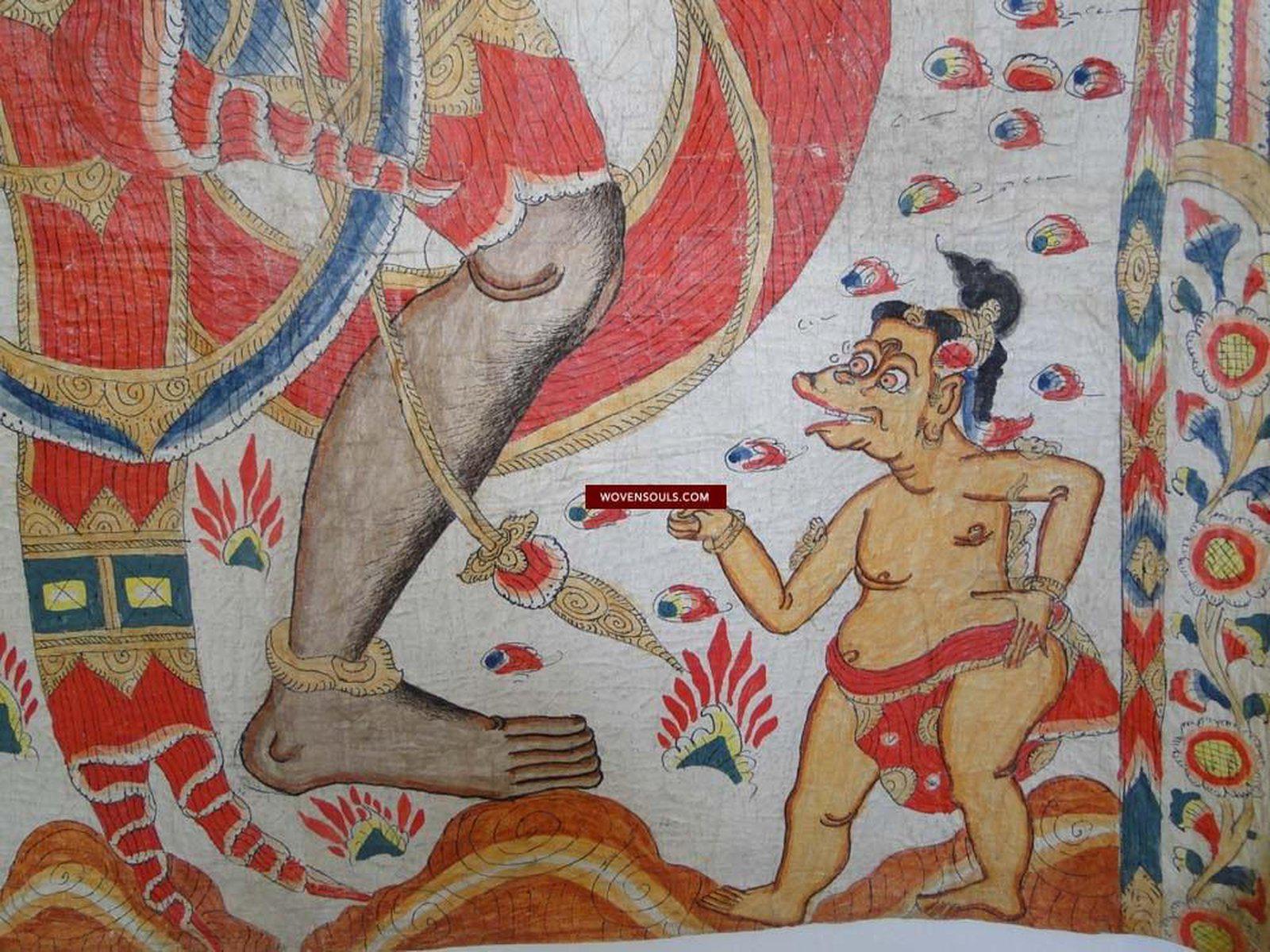 570 Large Antique Balinese Ramayan Painting Folk Art-WOVENSOULS-Antique-Vintage-Textiles-Art-Decor