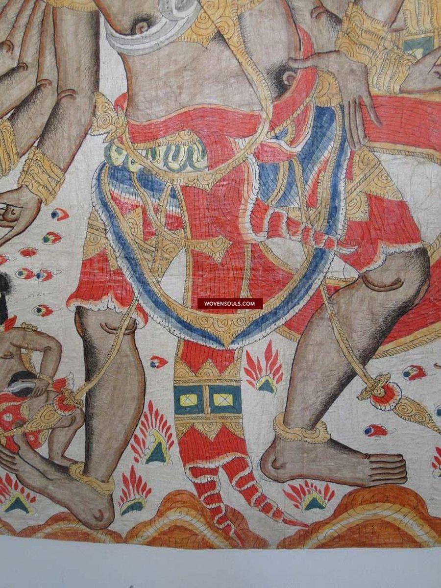 570 Large Antique Balinese Ramayan Painting Folk Art-WOVENSOULS-Antique-Vintage-Textiles-Art-Decor