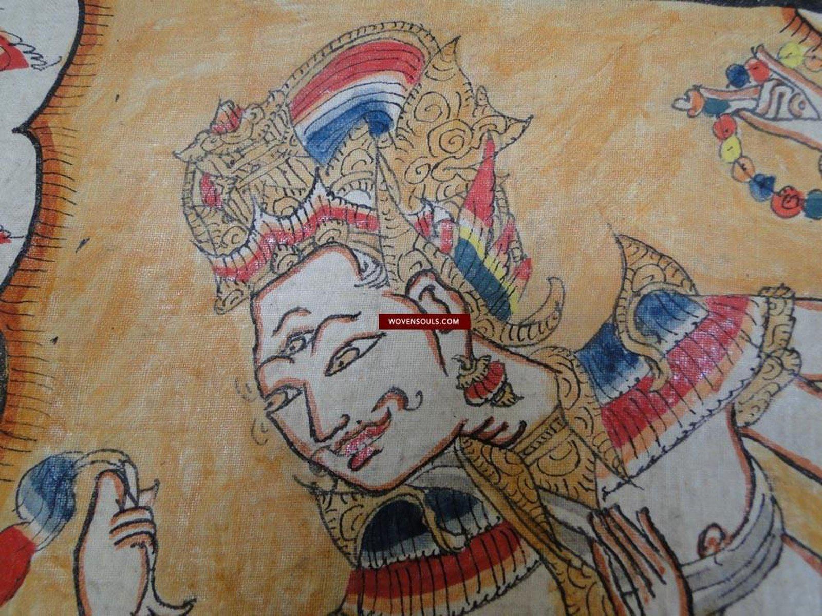 570 Large Antique Balinese Ramayan Painting Folk Art-WOVENSOULS-Antique-Vintage-Textiles-Art-Decor