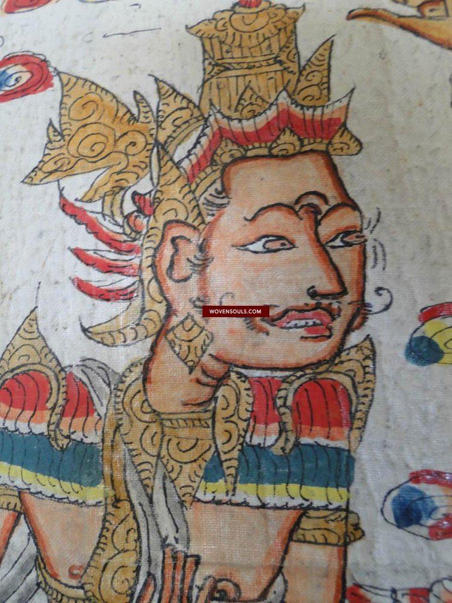 570 Large Antique Balinese Ramayan Painting Folk Art-WOVENSOULS-Antique-Vintage-Textiles-Art-Decor